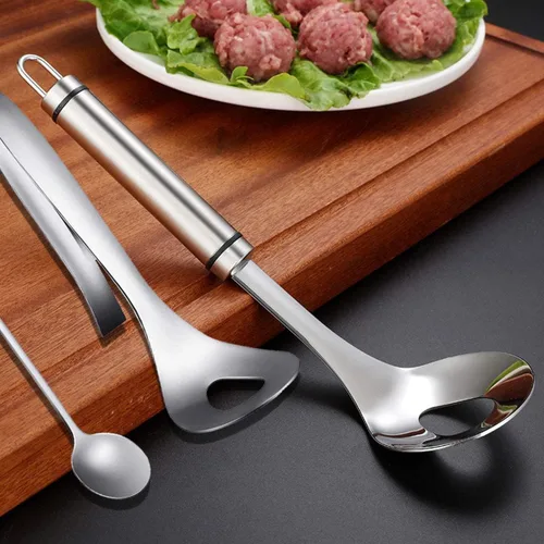 Vista 5 de Juego de 4 cucharas de albóndigas para hacer albóndigas, herramienta antiadherente para hacer albóndigas, cucharas de albóndigas con mango largo