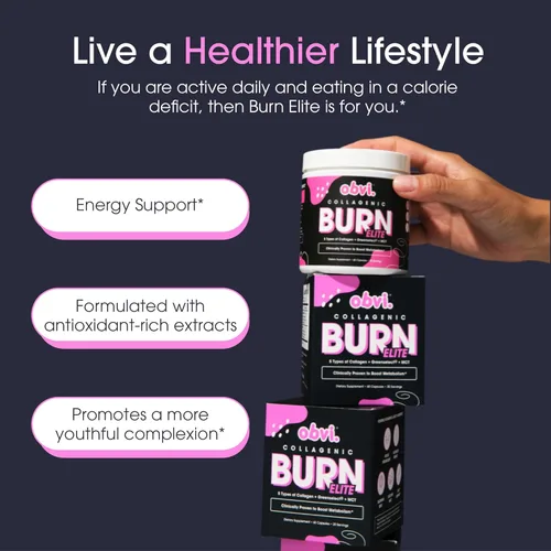 Vista 6 de Obvi Burn Elite Favorece el aumento del metabolismo, la energía y la concentración Suplemento con colágeno y té verde Favorece la salud