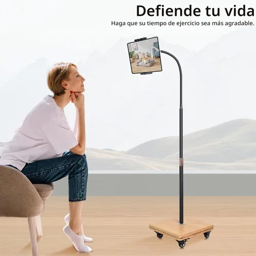 Vista 4 de wishacc Soporte de Piso para Tableta para Cama - Soporte de Tableta con Cuello de Cisne con Altura Ajustable y 4 Ruedas, Compatible con iPad mini