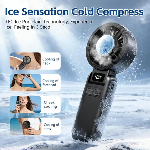 Vista 2 de VanSmaGo Ventilador de refrigeración de hielo turbo portátil de mano, velocidad (1-100) ventilador personal recargable [3600 mAH] Mini ventilador