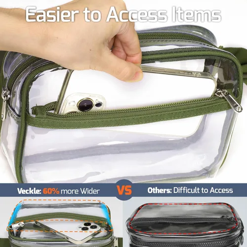 Vista 5 de Veckle Riñonera transparente Bolsa de cinturón transparente aprobada para estadios para mujeres y hombres, bolsa grande cruzada transparente