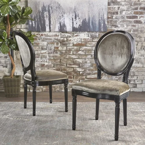 Vista 2 de Christopher Knight Home Camille - Sillas de comedor tradicionales de terciopelo, juego de 2 piezas, gris/negro brillante