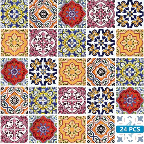 Vista 25 de Juego de 24 calcomanías para azulejos de salpicaduras en muro, azulejos tradicionales de Talavera, calcomanías para azulejos de baño y cocina