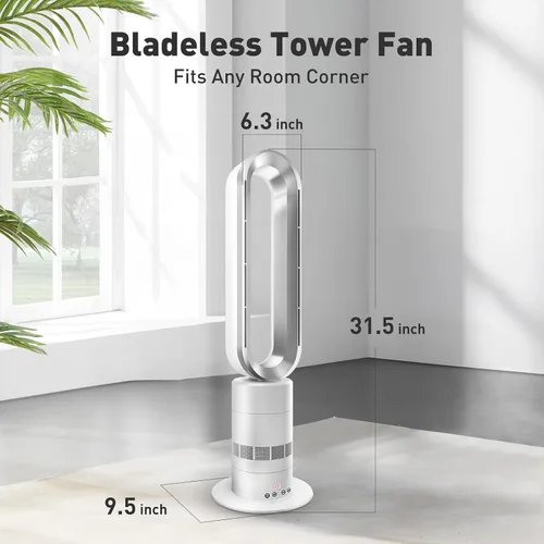 Vista 2 de Xcity TP18Pro - Ventilador de torre sin aspas, calentador 2 en 1 y ventilador de refrigeración, control remoto y táctil, 10 niveles de enfriamiento