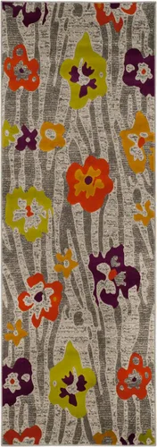 Vista 2 de SAFAVIEH Porcello Collection - Alfombra de pasillo, 2 pies 4 pulgadas x 6 pies 7 pulgadas, gris claro y morado, diseño floral, no desprende pelusa