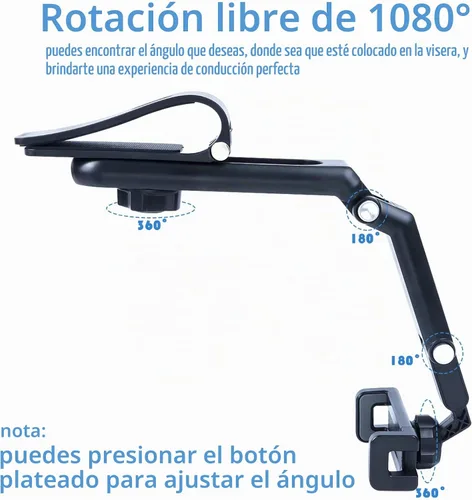 Vista 3 de Soporte para Teléfono con Visera Solar, Soporte para Teléfono con Espejo Retrovisor Giratorio 360°, Soporte para Teléfono Celular para Visera Solar