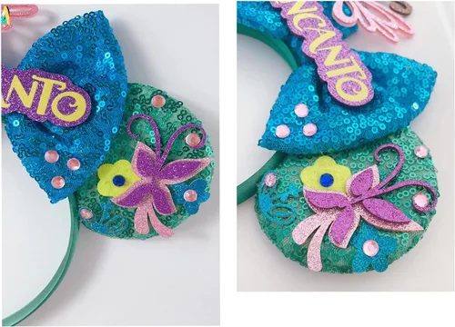 Vista 4 de Diademas con orejas de ratón para niñas, accesorios de disfraz de Halloween, decoración de princesa para Encanto, cosplay
