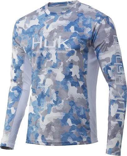 Vista 38 de HUK Camisa de manga larga Icon X para hombre, camisa de pesca de alto rendimiento Azul celeste
