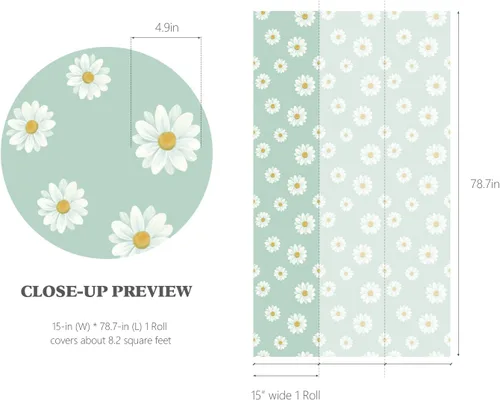 Vista 3 de JAHUL Papel tapiz de margaritas para despegar y pegar, diseño floral, lindo autoadhesivo, extraíble, papel tapiz de flores en papel tapiz/papel