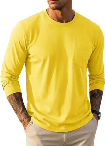 Vista 23 de MAGCOMSEN Camisa de manga larga para hombre con bolsillo, de algodón, cuello redondo, casual, ligera