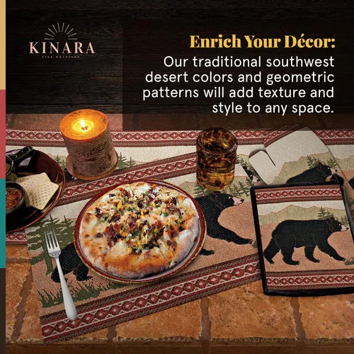 Vista 6 de Kinara Juego de manteles individuales Black Bear - Diseño nativo americano del suroeste - Patrón hermoso y único - Tejido fino cuatro manteles