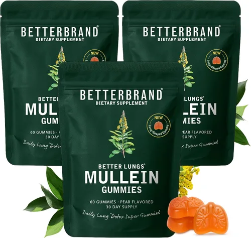 Vista 10 de Betterbrand Mullein - Gomitas masticables para limpieza y desintoxicación pulmonar, suplemento de salud respiratoria, 1000 mg de extracto