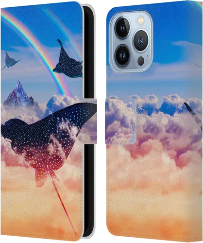 Vista 8 de Head Case Designs Officially Licensed Dave Loblaw Boy Painting Moon Clouds Sci-Fi and Surreal Leather Wallet Case Compatible with Apple iPhone 13 Pro
