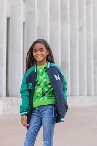 Vista 3 de Minecraft Creeper French Terry Zip Up Varsity Bomber Chaqueta de niño a niño grande