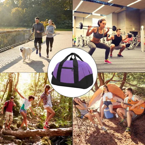 Vista 6 de AirBuyW Mini bolsa de lona de 12 pulgadas, pequeña bolsa deportiva de viaje, bolsa de gimnasio de fin de semana para hombres y mujeres, Púrpura