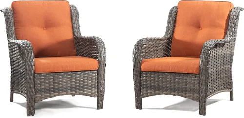 Vista 40 de Juego de 2 sillas de patio giratorias de 360 grados para exteriores y mesa auxiliar a juego – 3 sillas deslizantes de mimbre para patio con cojines