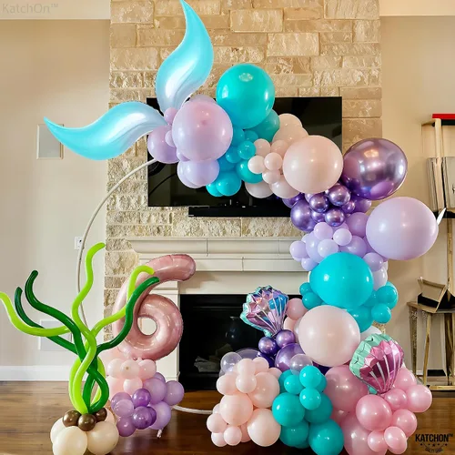 Vista 6 de KatchOn Globo azul con cola de sirena de 25 pulgadas, paquete de 6, globos para guirnalda de sirena, globo de aluminio para decoraciones