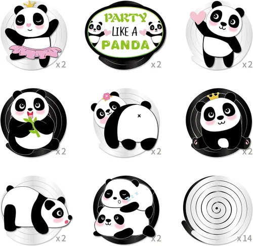 Vista 2 de 30 piezas de panda colgante en remolino, decoraciones de remolino colgante para el techo de pandas, decoraciones para niñas y niños, hogar, aula