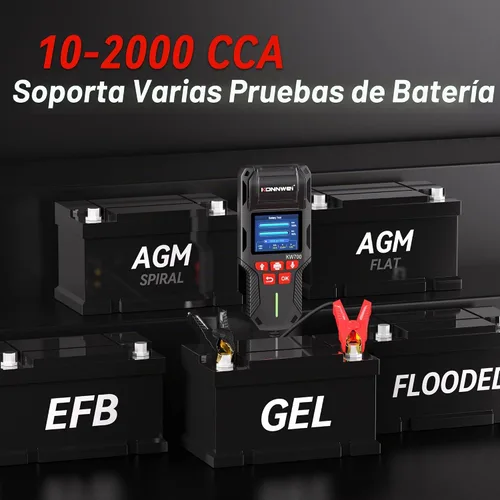 Vista 4 de KONNWEI Probador de batería de coche con impresora, 12 V 24 V Probador de carga de batería automotriz 10-2000CCA, prueba de arranque y carga