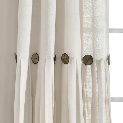 Vista 31 de Lush Decor - Panel de cortina de ventana con botón de lino, único, 40 pulgadas de ancho x 84 pulgadas de largo, negro y blanco claro - Cortinas