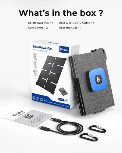 Vista 8 de [Tamaño de bolsillo] BigBlue Cargador de panel solar portátil de 25 W, cargador solar plegable con puertos USB-A y USB-C, panel solar impermeable