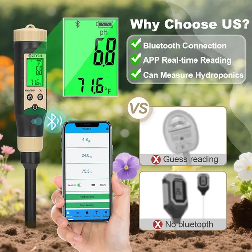 Vista 4 de Medidor de pH de suelo para alimentos, probador de pH de agua Bluetooth para suelo e hidropónico, medidor de pH y temperatura digital para mermelada