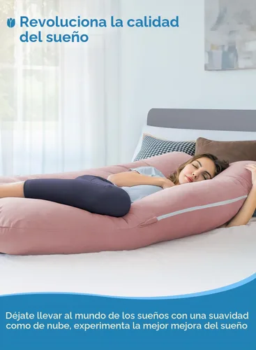 Vista 5 de QUEEN ROSE Almohadas de embarazo extra largas, almohada corporal en forma de U de 60 pulgadas para dormir, almohada refrescante de maternidad