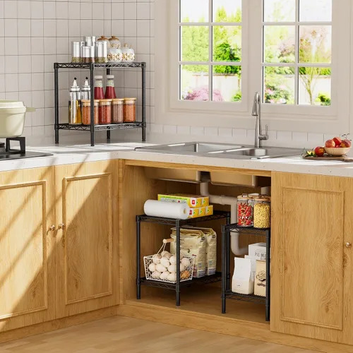 Vista 8 de SINGAYE Estantería de alambre para armario: unidad de metal ajustable para organización de lavandería, baño, cocina, hogar, almacenamiento