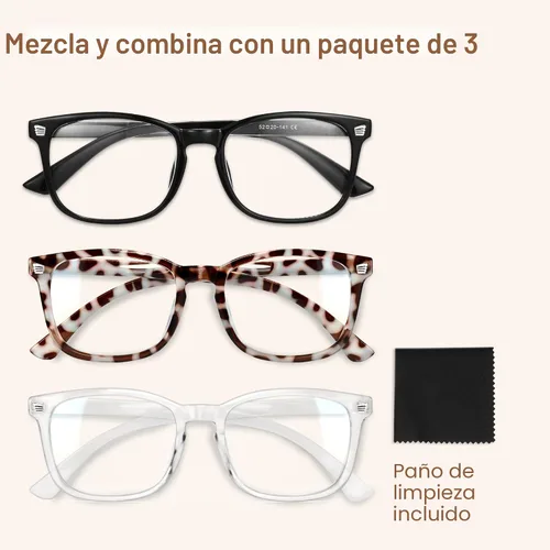 Vista 7 de Gaoye - Paquete de 3 anteojos de bloqueo de luz azul, falsos, cuadrados, de moda, anti rayos UV, para computadora, juegos, para mujeres/hombres