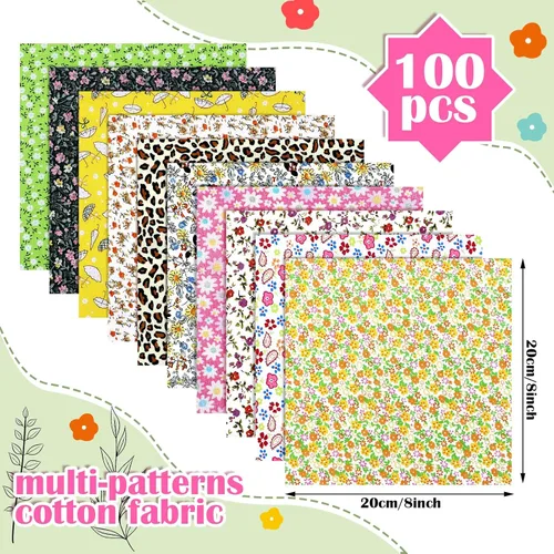 Vista 2 de Irenare 100 piezas de tela de algodón de 8 x 8 pulgadas cuadrados precortados de tela de acolchado, tela floral de retazos de tela de retazos