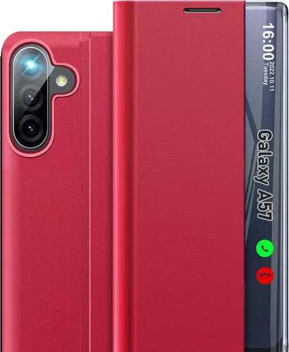 Vista 64 de Funda de teléfono para Samsung Galaxy A16 5G, Clear View Window Funda delgada de lujo para teléfono Galaxy A16 con soporte, funda protectora