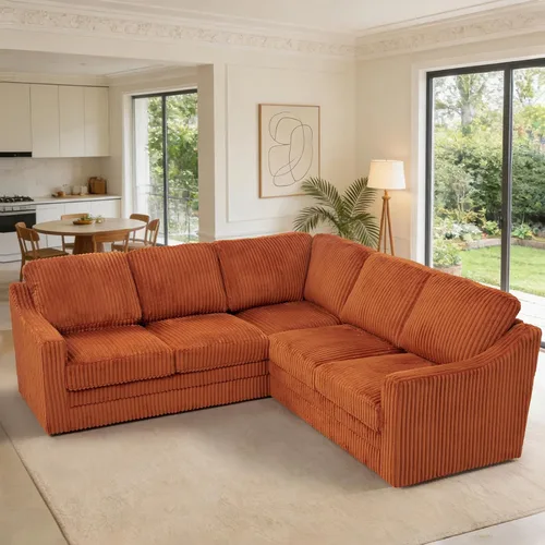 Vista 11 de Sofá modular de pana de 115 pulgadas con otomana de almacenamiento Naranja