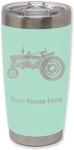 Vista 35 de LaserGram Vaso aislado al vacío de 20 onzas, Old Farm Tractor, grabado personalizado incluido (negro)