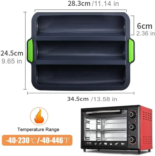 Vista 2 de Molde de silicona antiadherente para hornear pan francés – Bandeja de pan de 3 ondas de 11 x 2.3 pulgadas con forro para tostadora de horno, bandeja