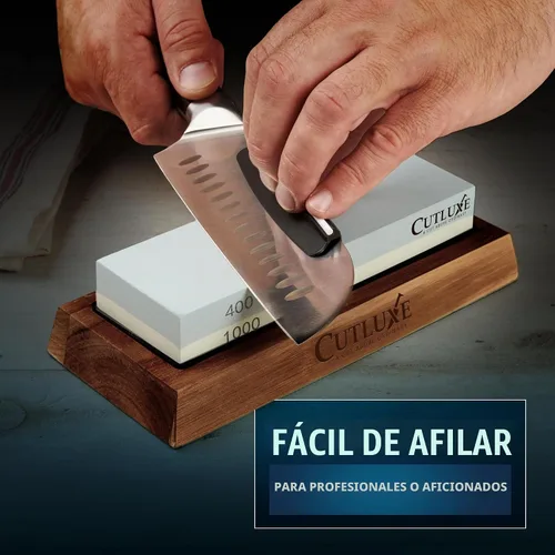 Vista 2 de Cutluxe Afilador de cuchillos Whetstone – Kit de piedra de afilar, profesional de 4 lados grano 400/1000/3000/8000, base de madera de acacia