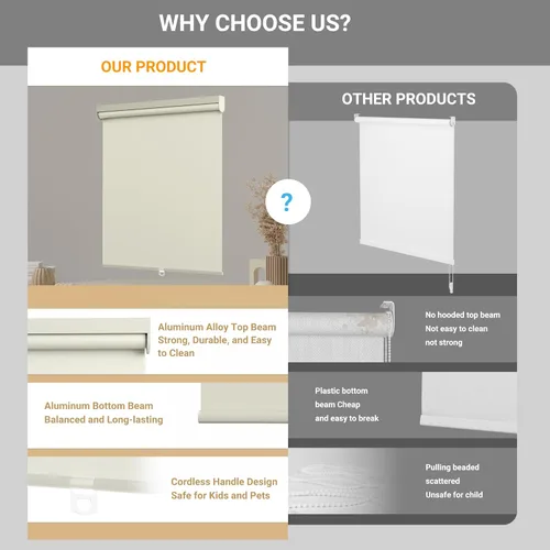 Vista 4 de Persianas enrollables opacas para ventanas, persiana enrollable color combinada, protección UV, persianas de tela con aislamiento térmico