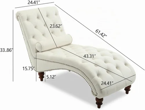 Vista 2 de Tumbona para interiores, sillón con botones para dormitorio Beige