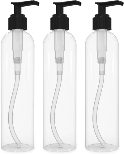 Vista 9 de BRIGHTFROM Botellas con bomba de loción, vacíos de 8 onzas, recipientes de plástico recargables sin BPA, ámbar con dispensador negro para jabón