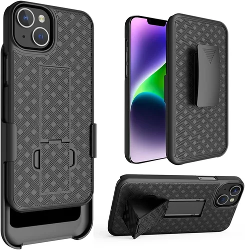 Vista 4 de Compatible con Apple iPhone 15, iPhone 15 Pro, iPhone 15 Plus, iPhone 15 Pro Max Funda de teléfono con protector de pantalla, cinturón y funda