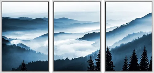 Vista 162 de SIGNWIN Lienzo enmarcado para pared, juego de arte tranquilo con reflejo de lago, acuarela, montaña y agua, ilustraciones modernas, arte abstracto