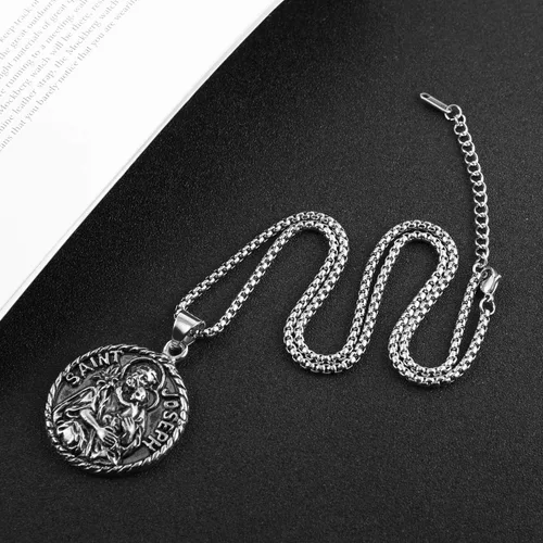 Vista 7 de AsAlways Saint Joseph Collar de acero inoxidable con medalla de los santos patronos católicos, regalo de bendiciones de medallón de viajero