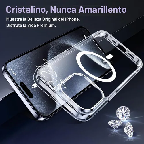 Vista 3 de Funda transparente diseñada para iPhone 15 Pro Max, compatible con MagSafe, antiamarilleo, protección contra caídas de grado militar, delgada, a