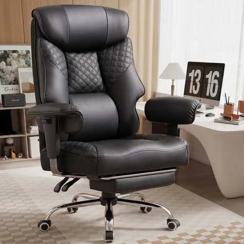 Vista 17 de GTRACING Silla de oficina grande y alta de 400LBS, ergonómica, de tela, diseño de lujo con relieve, silla para juegos con reposapiés, apoyabrazos
