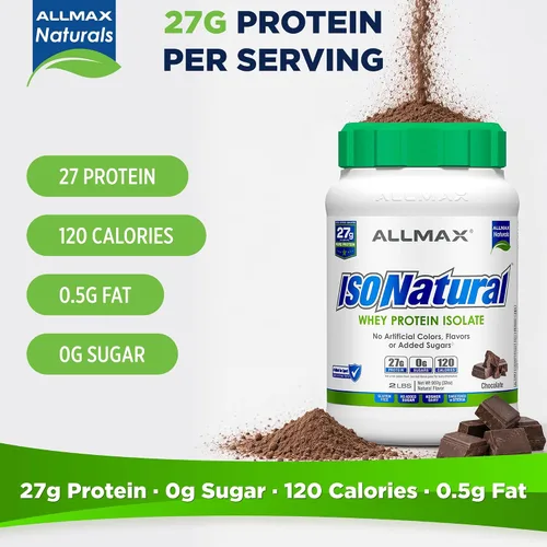 Vista 3 de ALLMAX ISONATURAL - Polvo aislado de proteína de suero de leche, 0.95 oz de proteína por cucharada, sin azúcar, cero grasa, 99% sin lactosa, sin