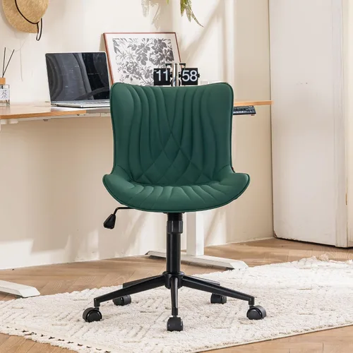 Vista 11 de YOUTASTE Silla de escritorio de oficina sin brazos con ruedas, silla giratoria ajustable, tapizada de piel sintética, soporte ergonómico