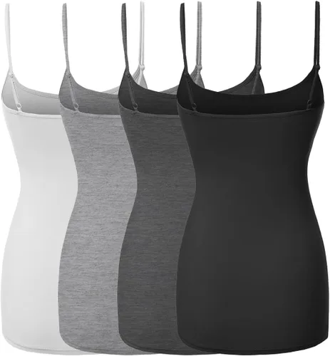 Vista 2 de Made by Emma Camiseta básica de tirantes delgados ajustables para mujer (4 unidades)