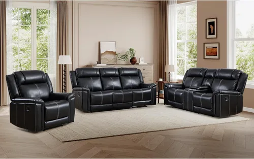 Vista 10 de EBELLO Sofá reclinable de cuero sintético de 3 plazas, sofá reclinable manual, silla de 3 asientos de estilo moderno de mediados de siglo con Marrón
