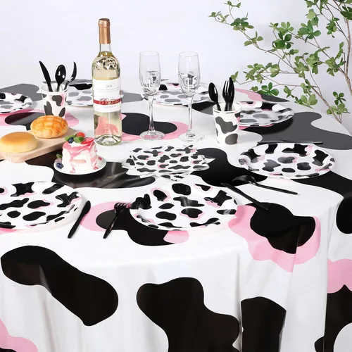 Vista 2 de Oudain - Juego de 3 manteles de plástico con temática de vaca vaquera rosa