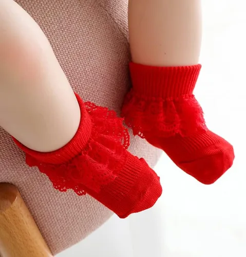 Vista 5 de Calcetines de encaje con volantes y volantes para bebé niña calcetines de triple encaje para vestido de tobillo para recién nacido paquete de 5