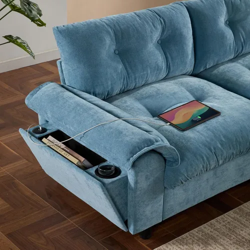 Vista 53 de Sofá modular moderno en forma de U de 115 pulgadas, juego de sofás tapizados grandes con asiento de almacenamiento, sofá cama convertible con diván